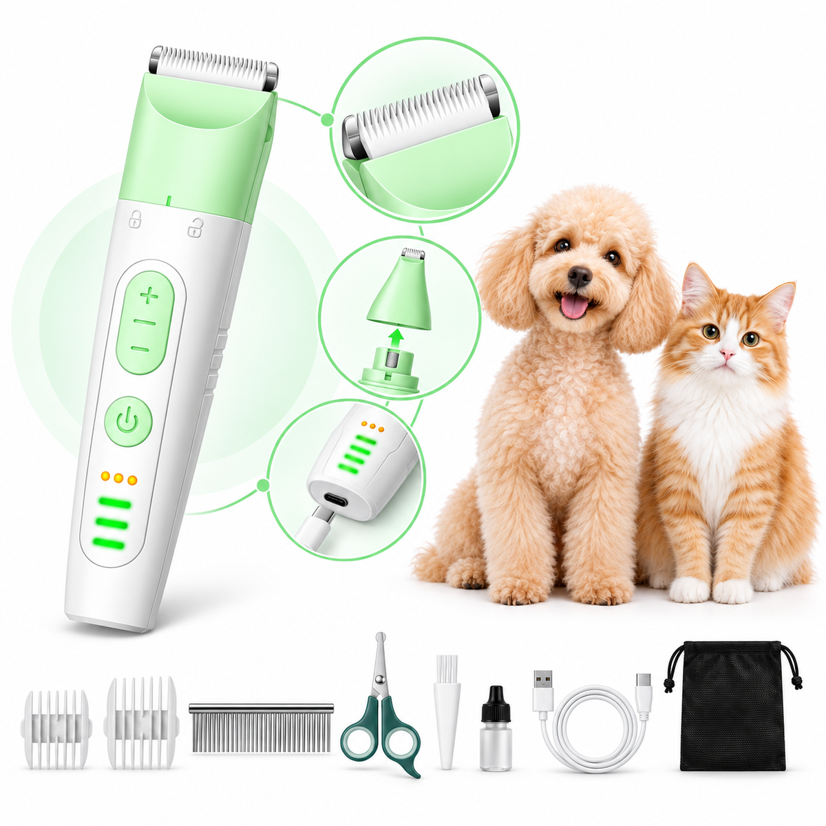 4 in 1 Electric Pet Grooming Kit - Hair Trimmer, Clippers, Nail Grinder for Cats & Dogs