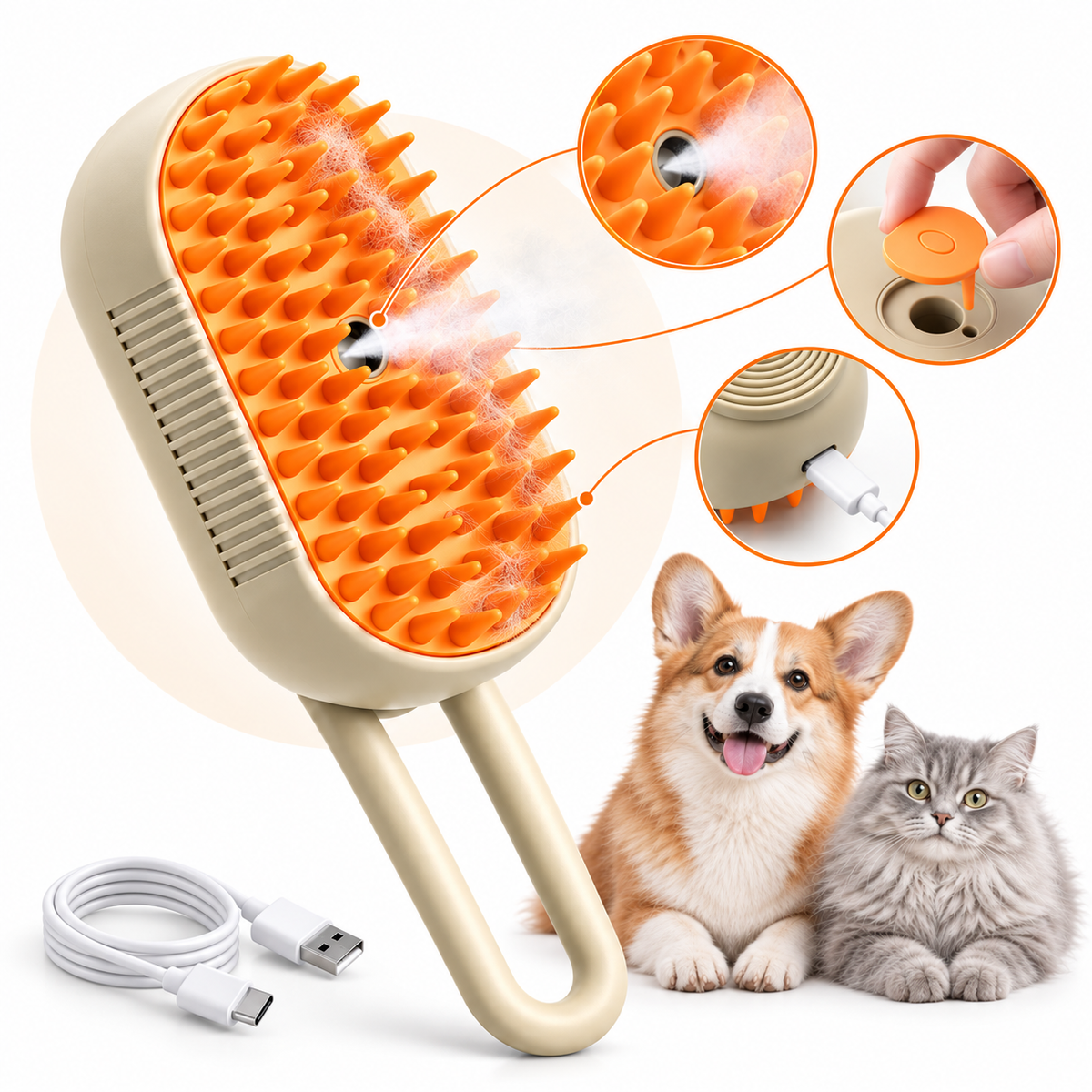 Innovative Steam Brush for Effortless Grooming of Short-Haired Dogs and Cats