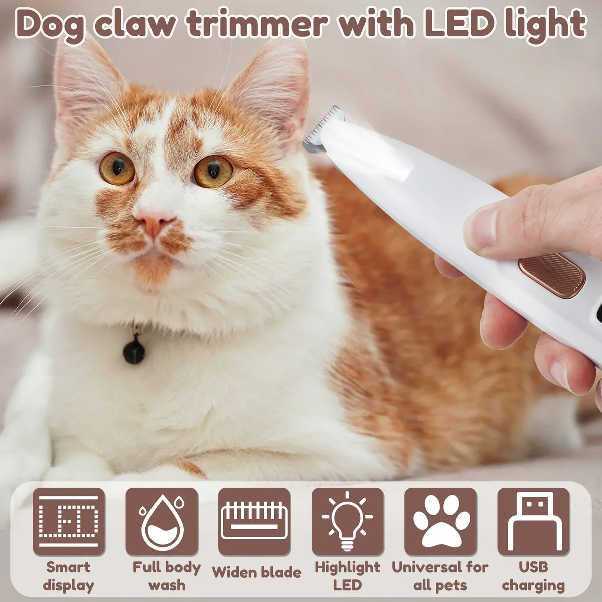 Ultimate Waterproof Dog Paw Trimmer with LED Light - Rechargeable Pet Clippers for Precision Grooming